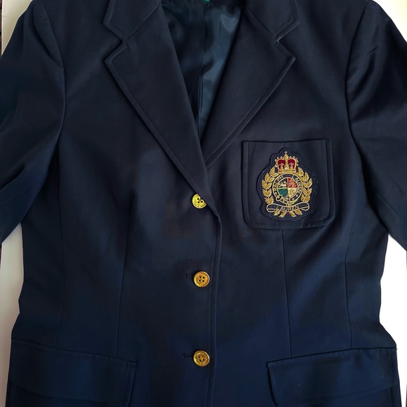 VTG LRL Ralph Lauren Womens Blazer Navy Crest & Crown Cotton Jacket Sz 12 Y2K - Picture 12 of 12